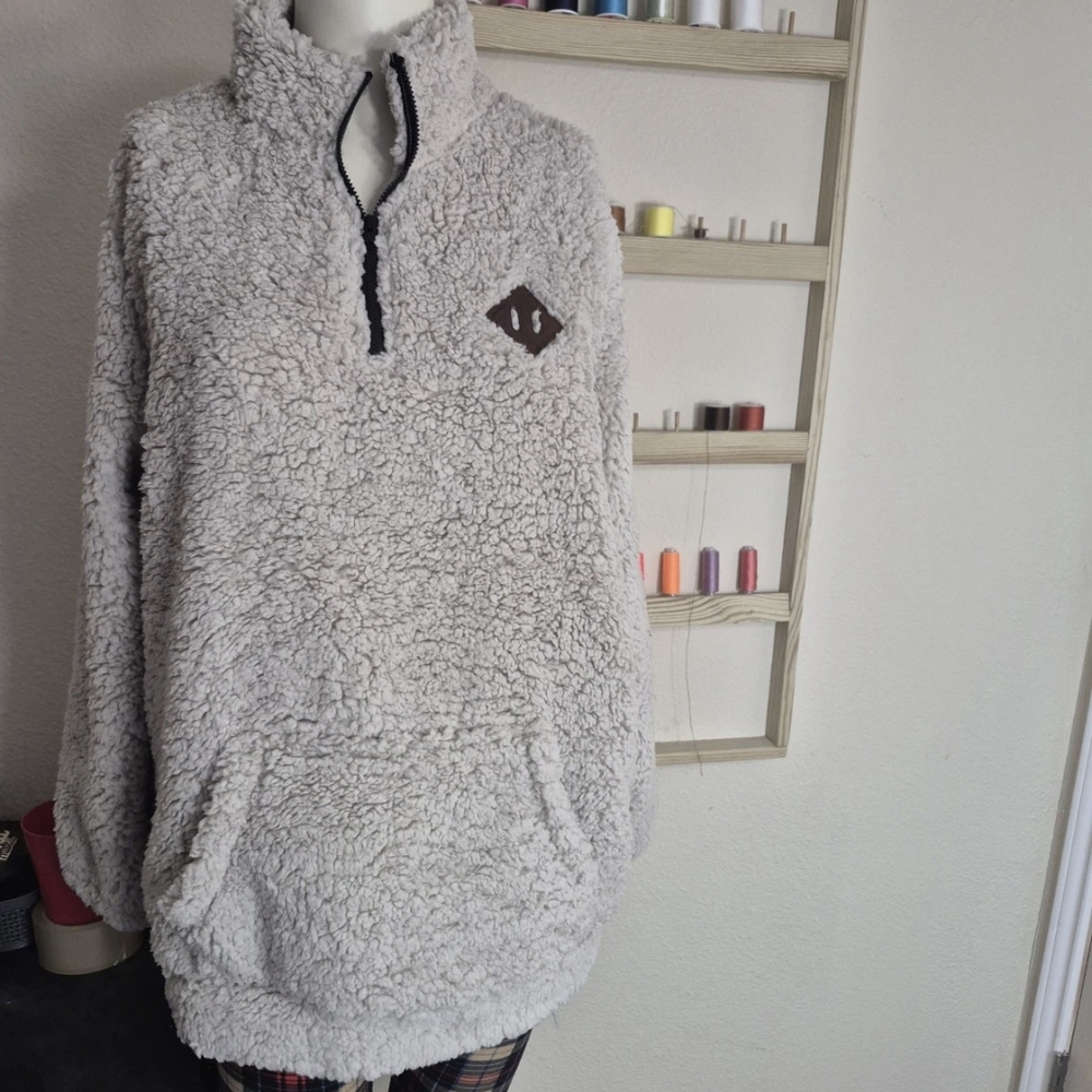 Cozy Gray Sherpa Pullover Sweater